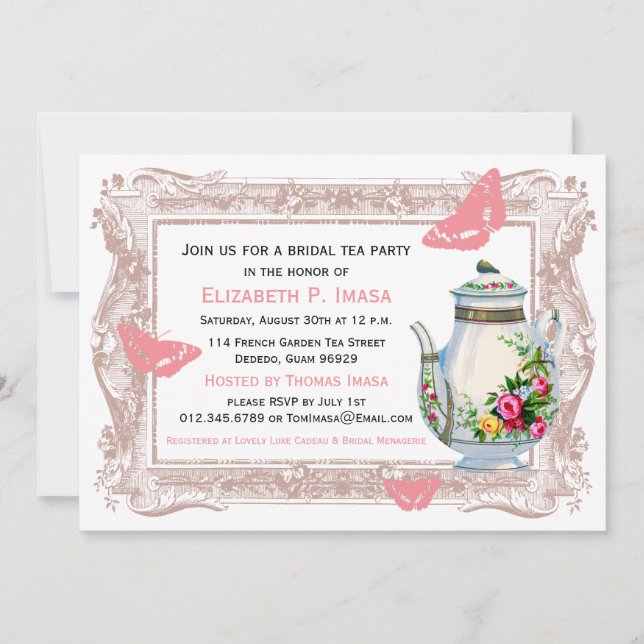 Invitation Fête du Thé de la mariée du jardin français (Devant)