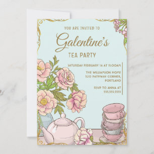 Invitation Fête du thé de la Saint-Valentin entre copines sur