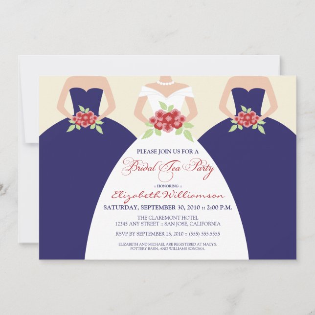 Invitation Fête du thé de mariée et d'épouse (marine) (Devant)
