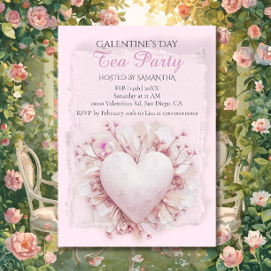 Invitation Fête du thé Galentine au cœur rougissant Charme de