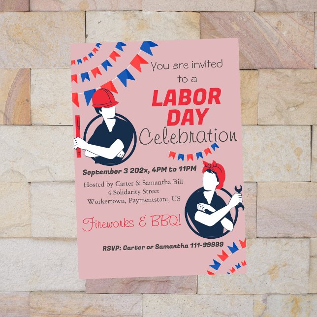 Invitation Fête du Travail Travailleur du parti BBQ Patriotiq (Créateur téléchargé)