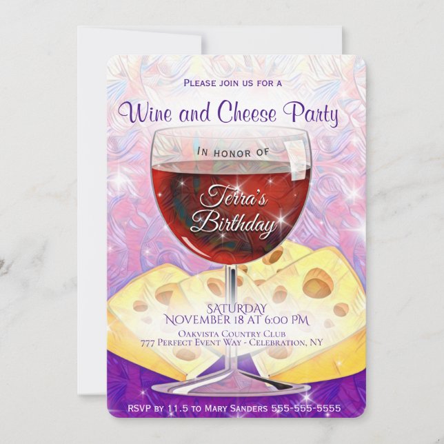 Invitation Fête du vin et du fromage Anniversaire (Devant)