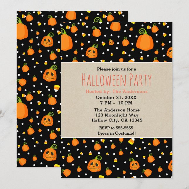 Invitation Fête du Whimsical Citrouille d'Halloween (Devant / Derrière)