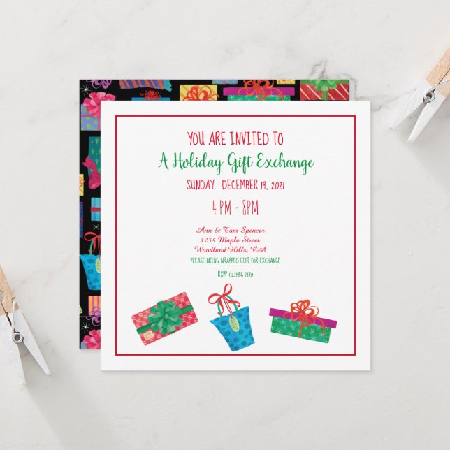Invitation Fête, Échange De Cadeaux Amusants Impri (Devant/Arrière en situation)