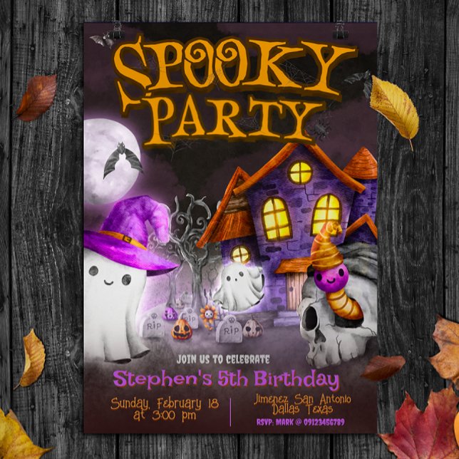 Invitation Fête éffrayante - Anniversaire d'Halloween (Spooky Party - Halloween Birthday Invitation)