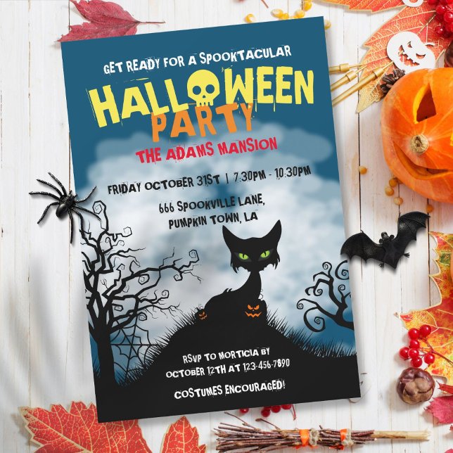 Invitation Fête éffrayante d'Halloween (Spooky Cat Halloween Party Invitation)