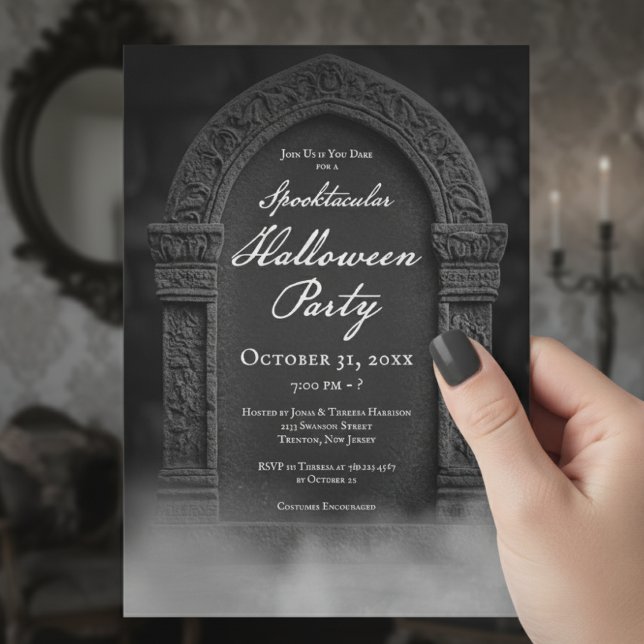 Invitation Fête éffrayante d'Halloween Tombstone & Fog (Créateur téléchargé)