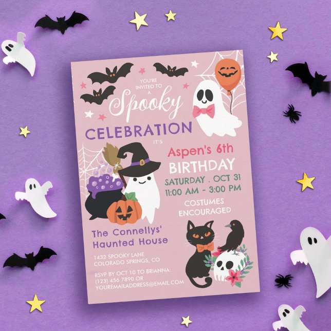 Invitation Fête Éffrayante rose Fille Halloween Anniversaire (Créateur téléchargé)