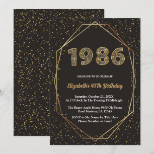 Invitation Fête élégante année vintage 1986 40e anniversaire