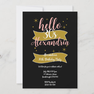 Invitation Fête élégante Anniversaire 30 ans Rose Noir Or