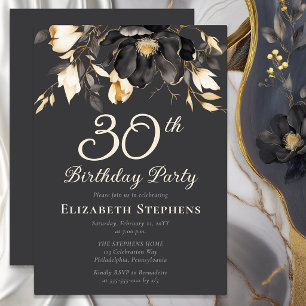 Invitation Fête élégante d'anniversaire de 30 ans aux fleurs 