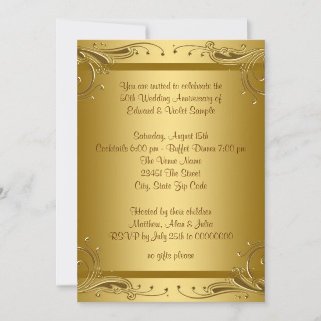 Invitation Fête élégante d'anniversaire de mariage de 50 ans  (Devant)