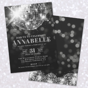 Invitation Fête élégante d'anniversaire des 50 ans en noir et