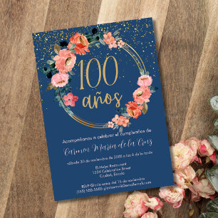 Invitation Fête élégante de 100 ans avec une touche florale c