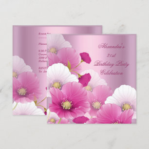Invitation Fête élégante de 21e anniversaire Coquelicots rose