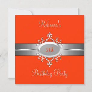 Invitation Fête élégante de 21e anniversaire Orange Argent Bi