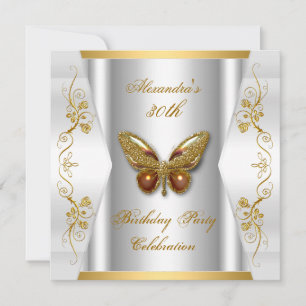 Invitation Fête élégante de 30e anniversaire Papillon Blanc O