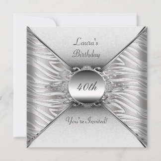 Invitation Fête élégante de 40 ans Anniversaire Blanc Argent