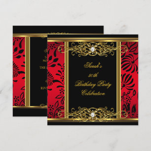 Invitation Fête élégante de 50e anniversaire rouge noir or da