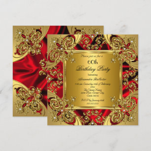 Invitation Fête élégante de 60e anniversaire en soie rouge ru