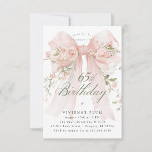 Invitation Fête élégante de 65 ans avec fleurs roses