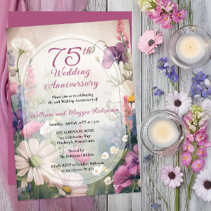 Invitation Fête élégante de 75 ans de mariage Floral
