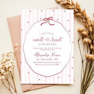 Invitation Fête Élégante de Bébé au Ruban Rose en Forme de Cœ