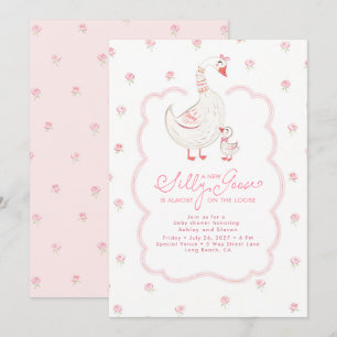 Invitation Fête élégante de bébé fille rose Oie Ridicule