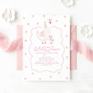 Invitation Fête élégante de bébé fille rose Oie Ridicule