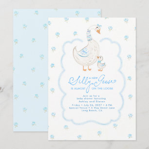 Invitation Fête élégante de bébé garçon pastel bleu Silly Goo