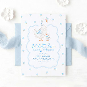 Invitation Fête élégante de bébé garçon pastel bleu Silly Goo