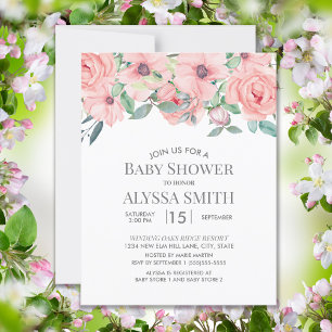 Invitation Fête élégante de bébé rose sauge verte florale