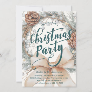 Invitation Fête élégante de couronne de Noël à l'aquarelle