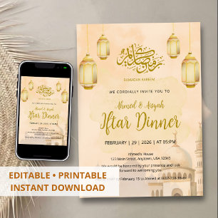 Invitation Fête élégante de dîner Iftar à la mosquée à l'aqua