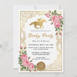 Invitation Fête élégante de la Gold & Pink Rose Kentucky Derb