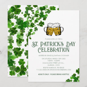 Invitation Fête élégante de la Saint-Patrick au trèfle vert