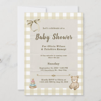 Invitation Fête élégante de l'ours en peluche pour bébé