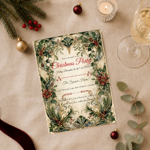 Invitation Fête élégante de Noël à l'émeraude Art nouveau