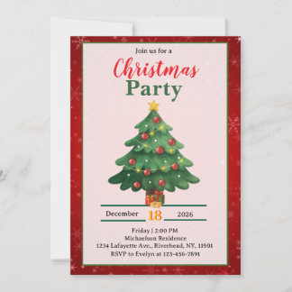 Invitation Fête élégante de Noël avec un arbre en aquarelle
