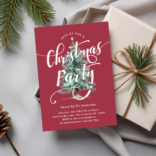 Invitation Fête élégante de Noël avec un arbre en aquarelle