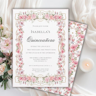Invitation Fête élégante de Quinceañera florale rose 15
