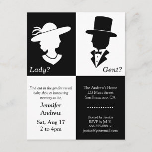 Invitation Fête Élégante de Révélation du Sexe en Blanc et No