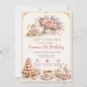 Invitation Fête élégante de thé floral pastel pour 21e annive