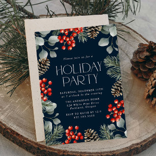 Invitation Fête élégante de vacances avec Baies de Houx et Po