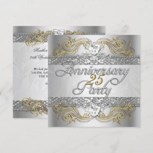 Invitation Fête élégante des 25 ans d'argent or blanc