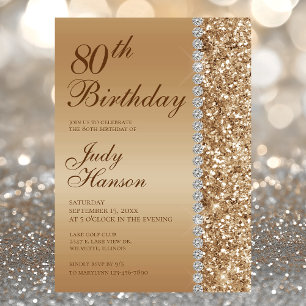 Invitation Fête élégante d'or pour 80e anniversaire