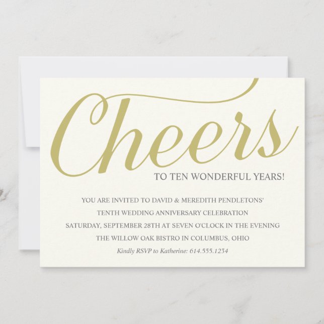 Invitation Fête élégante du 10e anniversaire de mariage (Devant)