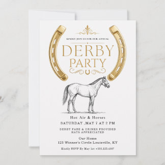 Invitation Fête élégante du Kentucky Derby Fer à Cheval en Or