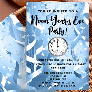 Invitation Fête élégante du Nouvel An bleu clair à midi