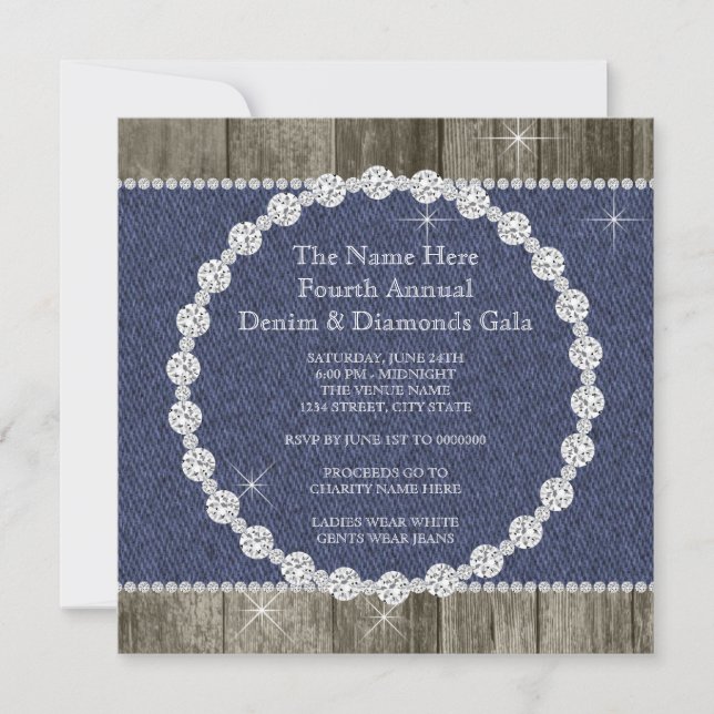 Invitation Fête élégante en denim et diamants (Devant)